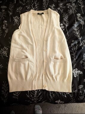 Cream Button-Front Knit Sweater Vest for Women